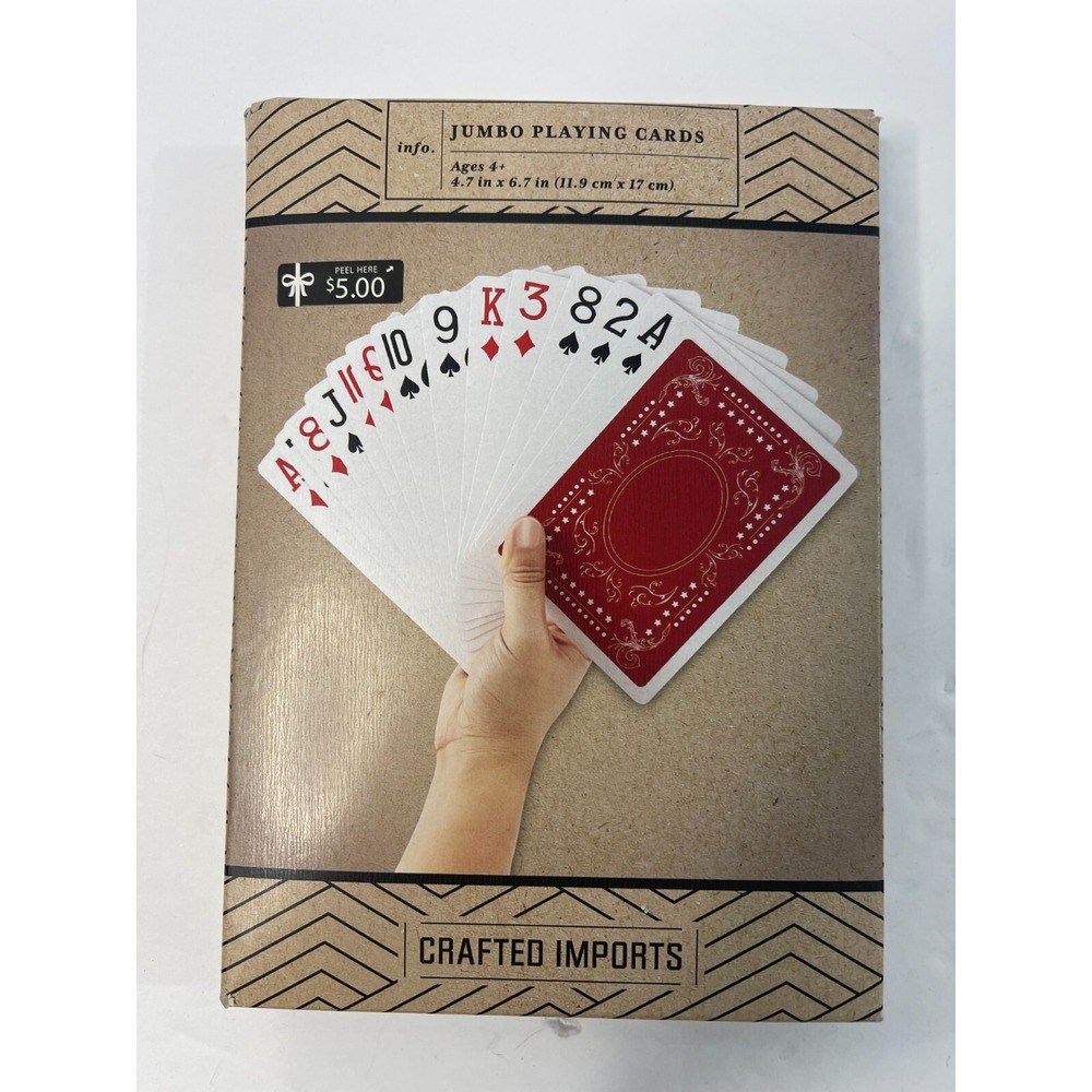 Crafted Imports Jumbo Playing Cards Red White 4.7 x 6.7 Oversized Deck 950082